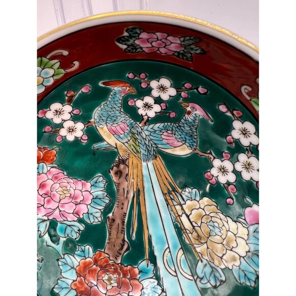 Vtg Imari Ware Gold Trim Hand Painted Bowl Peacocks, Flowers - Picture 4 of 7